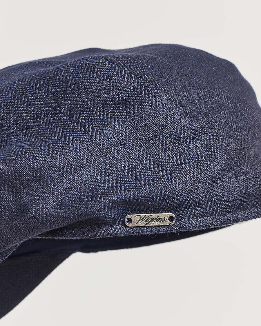 Herre | Hatte & kasketter | Wigéns | Newsboy Classic Linen Herringbone Cap Navy
