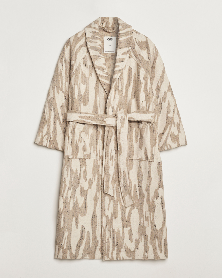 Herre | Pyjamas & Morgenkåber | OAS | Fern Linen Terry Statement Robe Beige/White