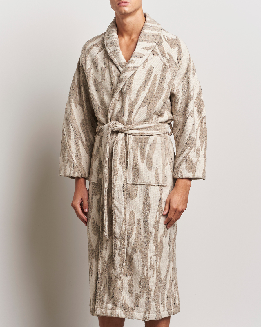 Herre | Pyjamas & Morgenkåber | OAS | Fern Linen Terry Statement Robe Beige/White