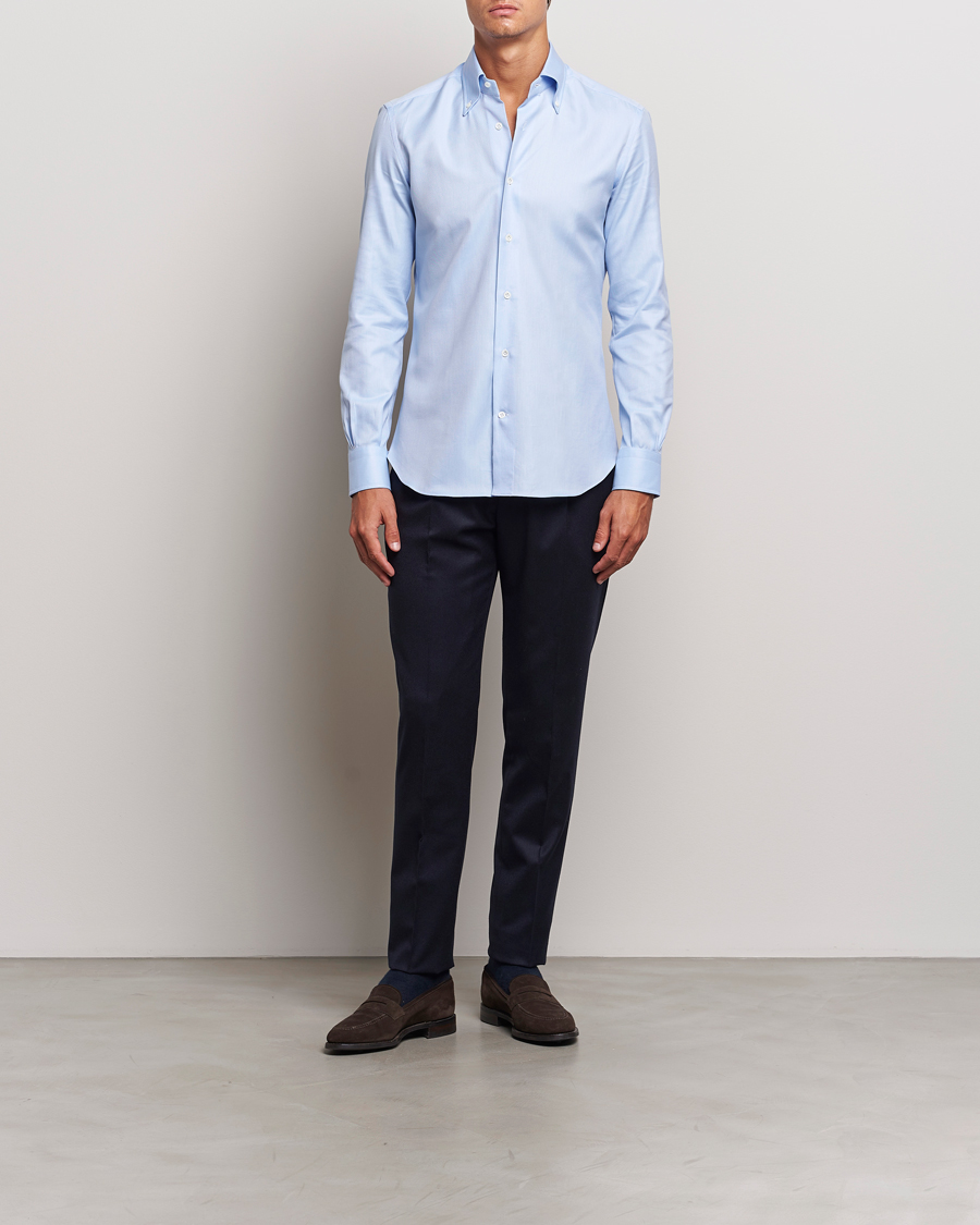 Herre | Skjorter | Mazzarelli | Soft Twill Button Down Shirt Light Blue