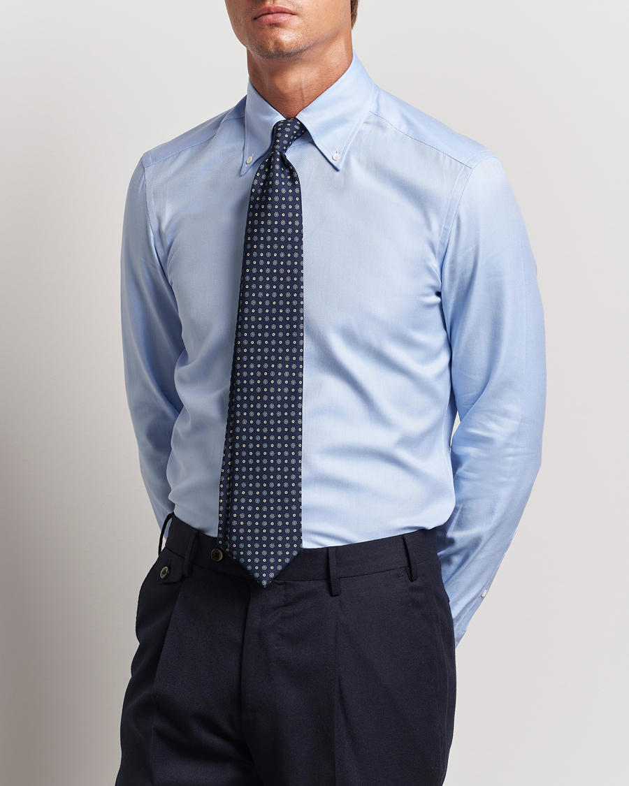 Herre | Skjorter | Mazzarelli | Soft Twill Button Down Shirt Light Blue