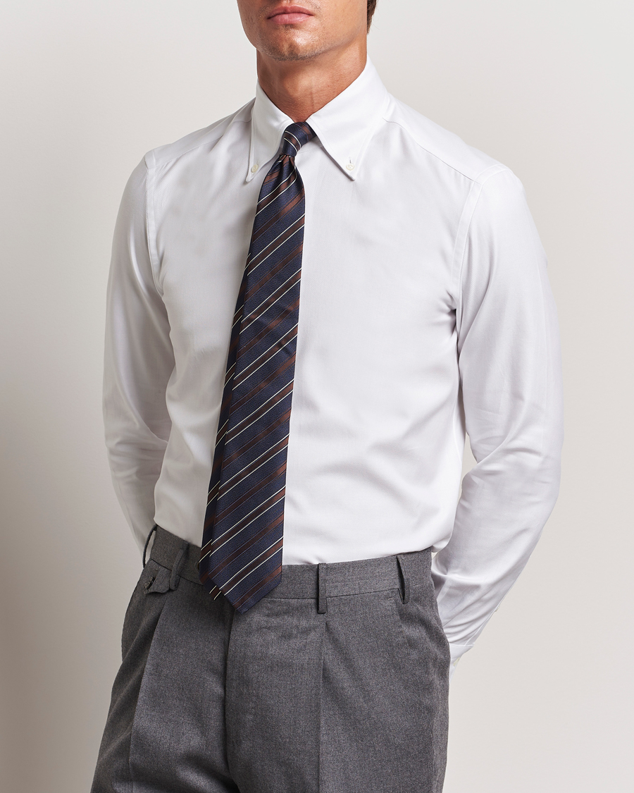 Herre | Skjorter | Mazzarelli | Soft Twill Button Down Shirt White