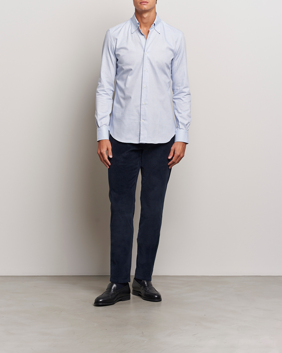 Herre | Skjorter | Mazzarelli | Soft Cotton Button Down Shirt Light Blue