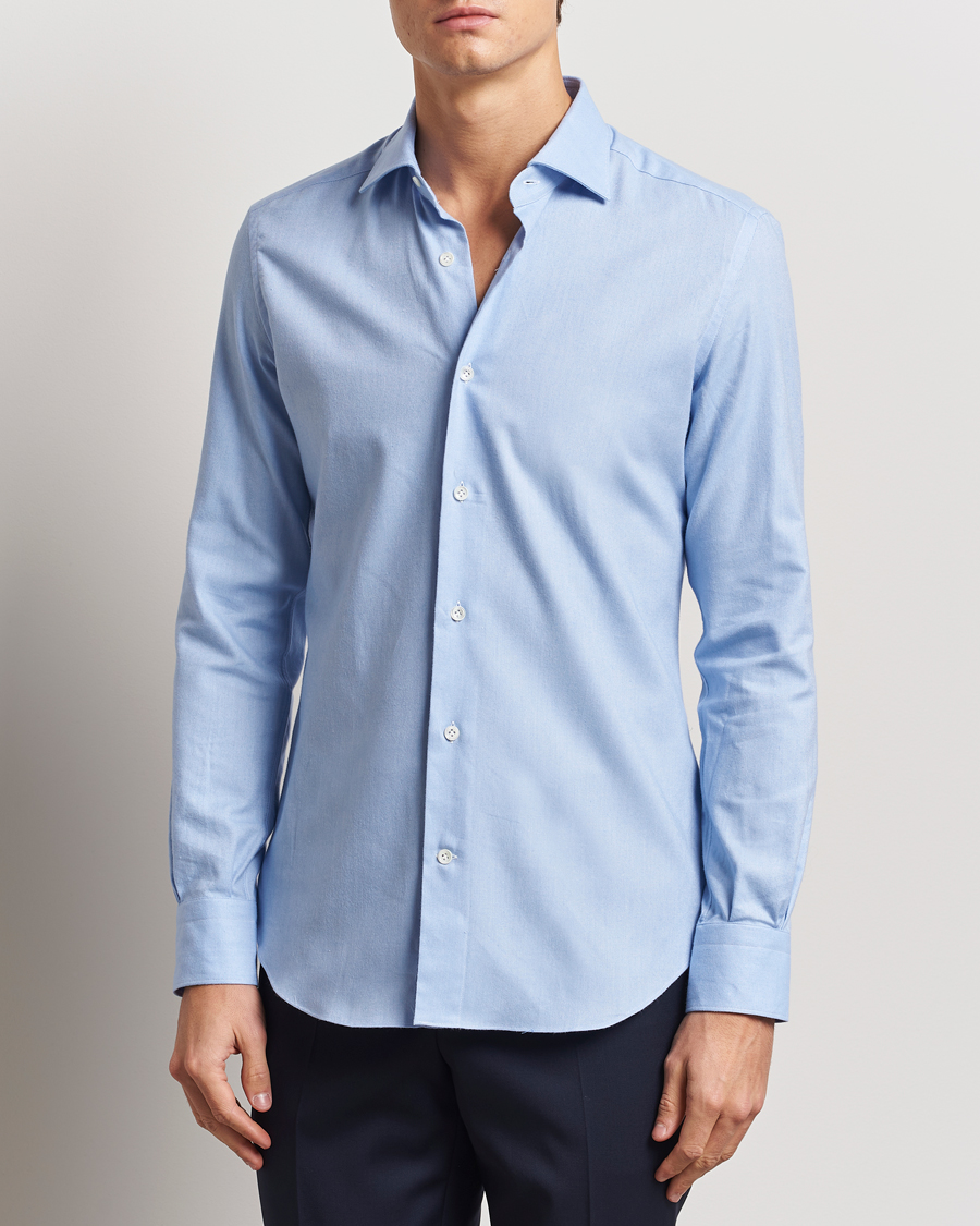 Herre | Skjorter | Mazzarelli | Soft Flannel Cut Away Shirt Light Blue