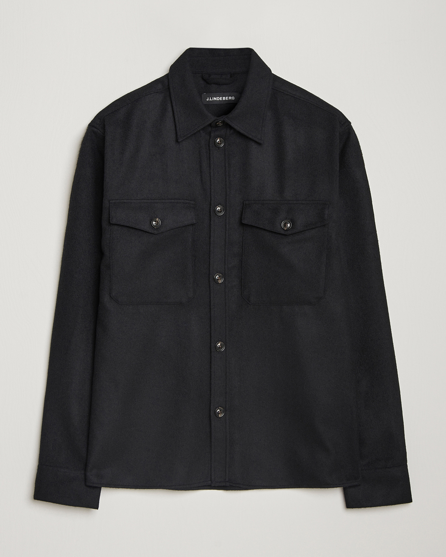 Herre | Skjorter | J.Lindeberg | Flat Wool Overshirt Black