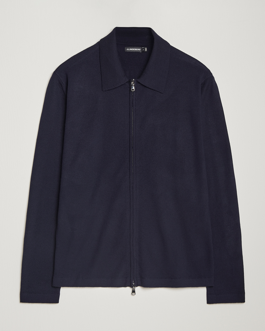 Herre | Trøjer | J.Lindeberg | Kaleb Merino Zip Cardigan Navy