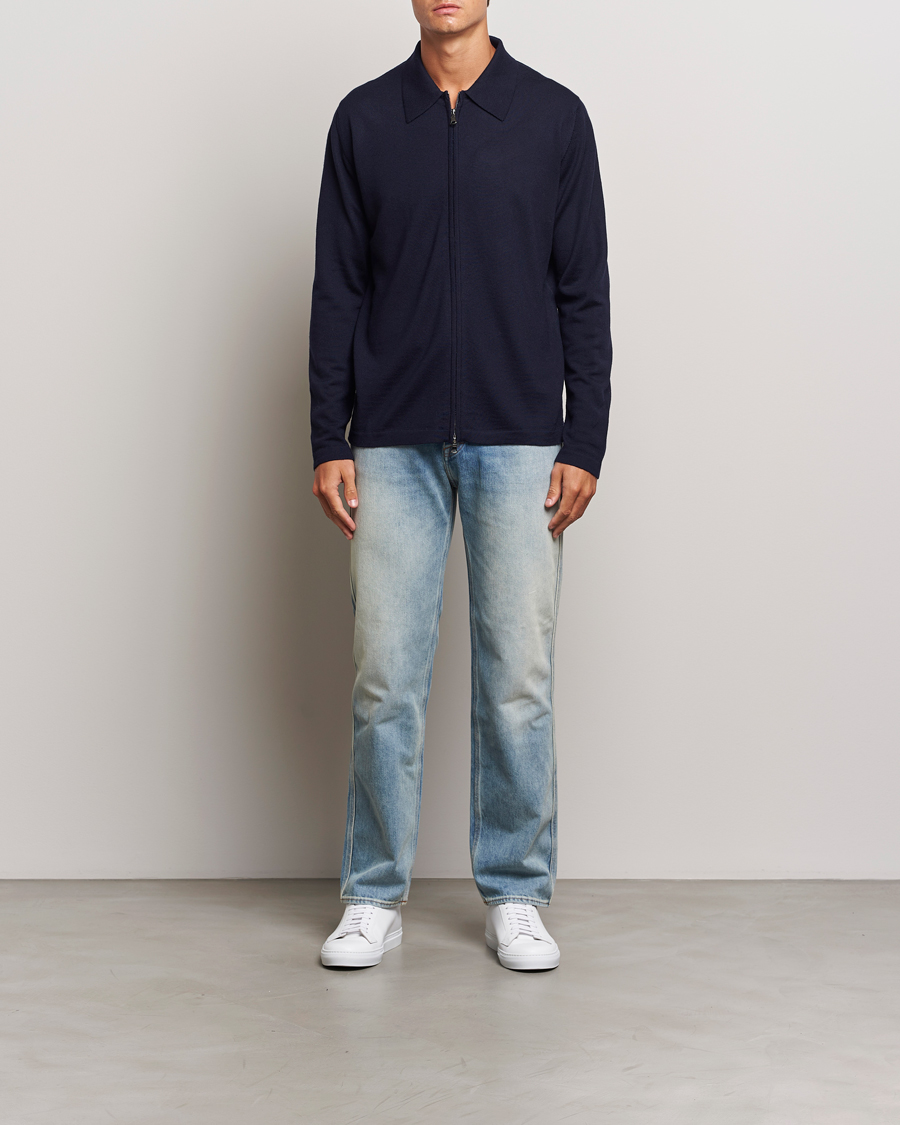 Herre | Trøjer | J.Lindeberg | Kaleb Merino Zip Cardigan Navy