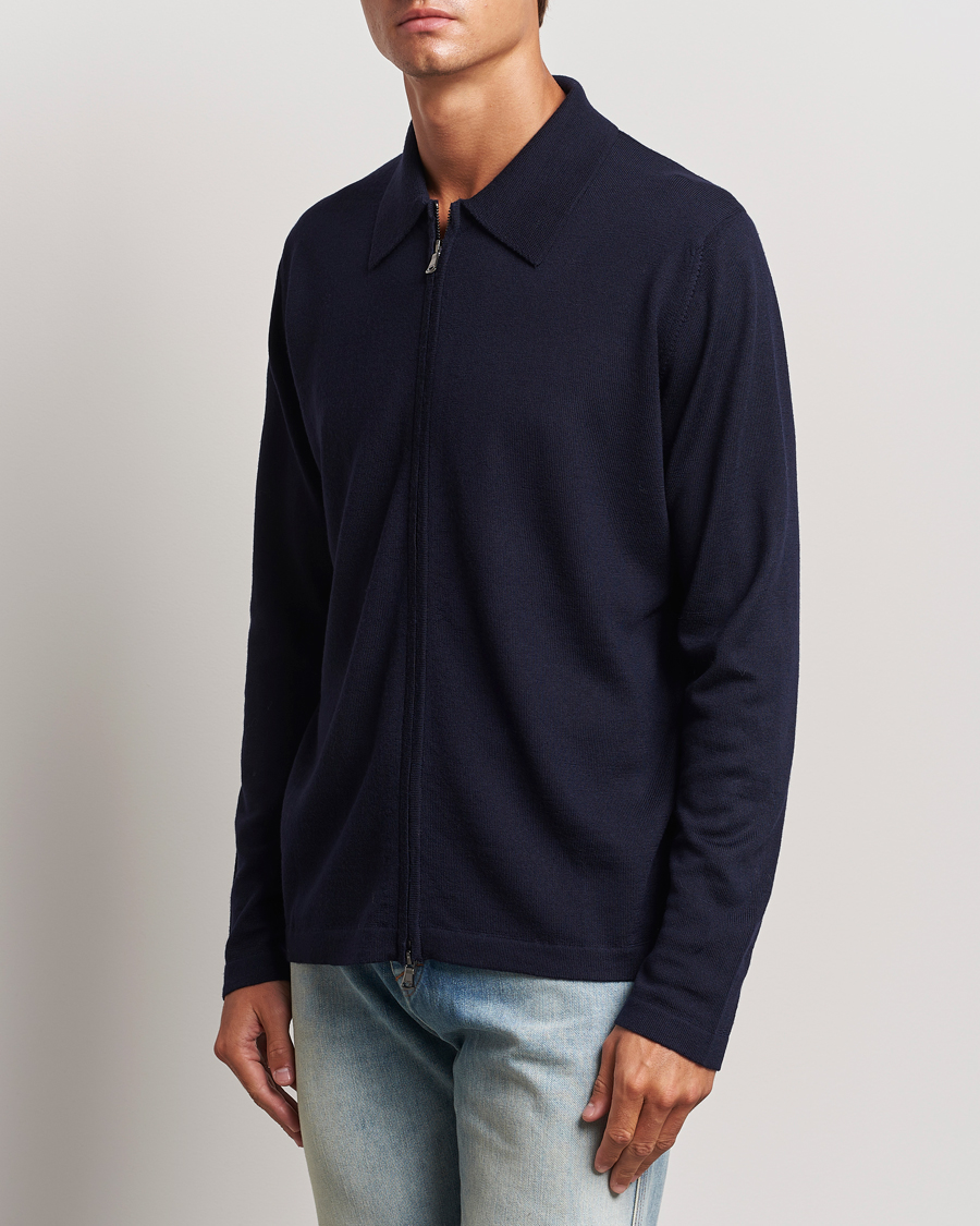Herre | Trøjer | J.Lindeberg | Kaleb Merino Zip Cardigan Navy
