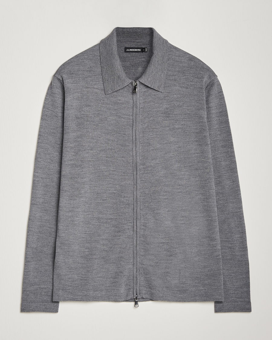 Herre | Trøjer | J.Lindeberg | Kaleb Merino Zip Cardigan Mid Grey Melange