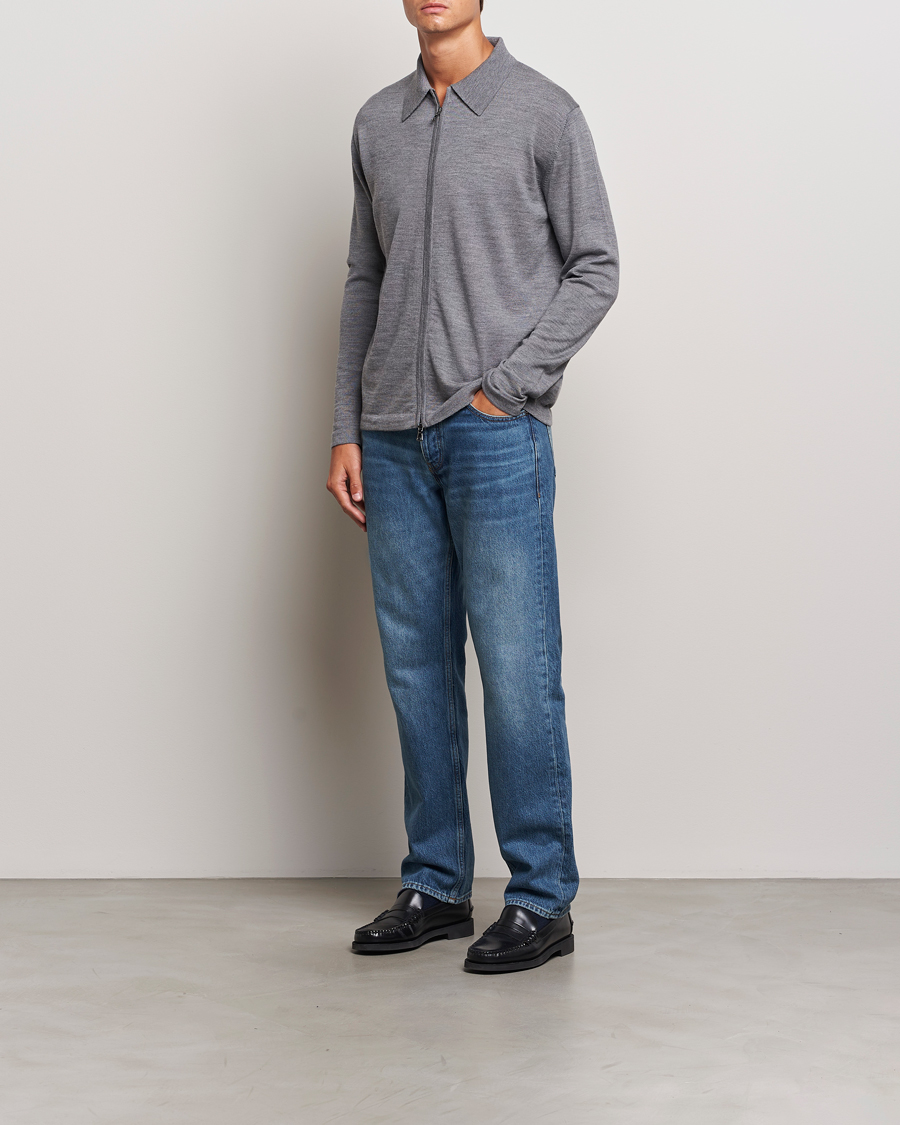 Herre | Trøjer | J.Lindeberg | Kaleb Merino Zip Cardigan Mid Grey Melange
