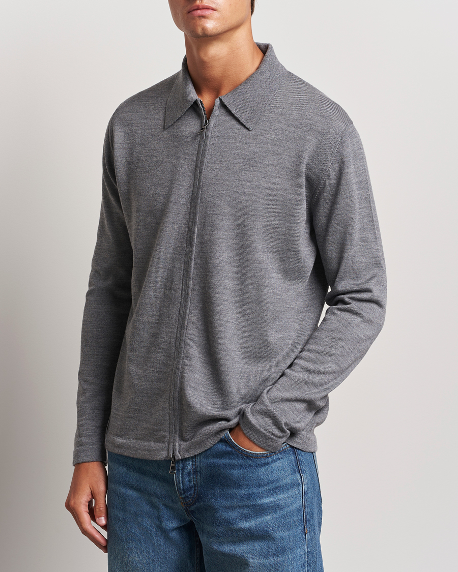 Herre | Trøjer | J.Lindeberg | Kaleb Merino Zip Cardigan Mid Grey Melange