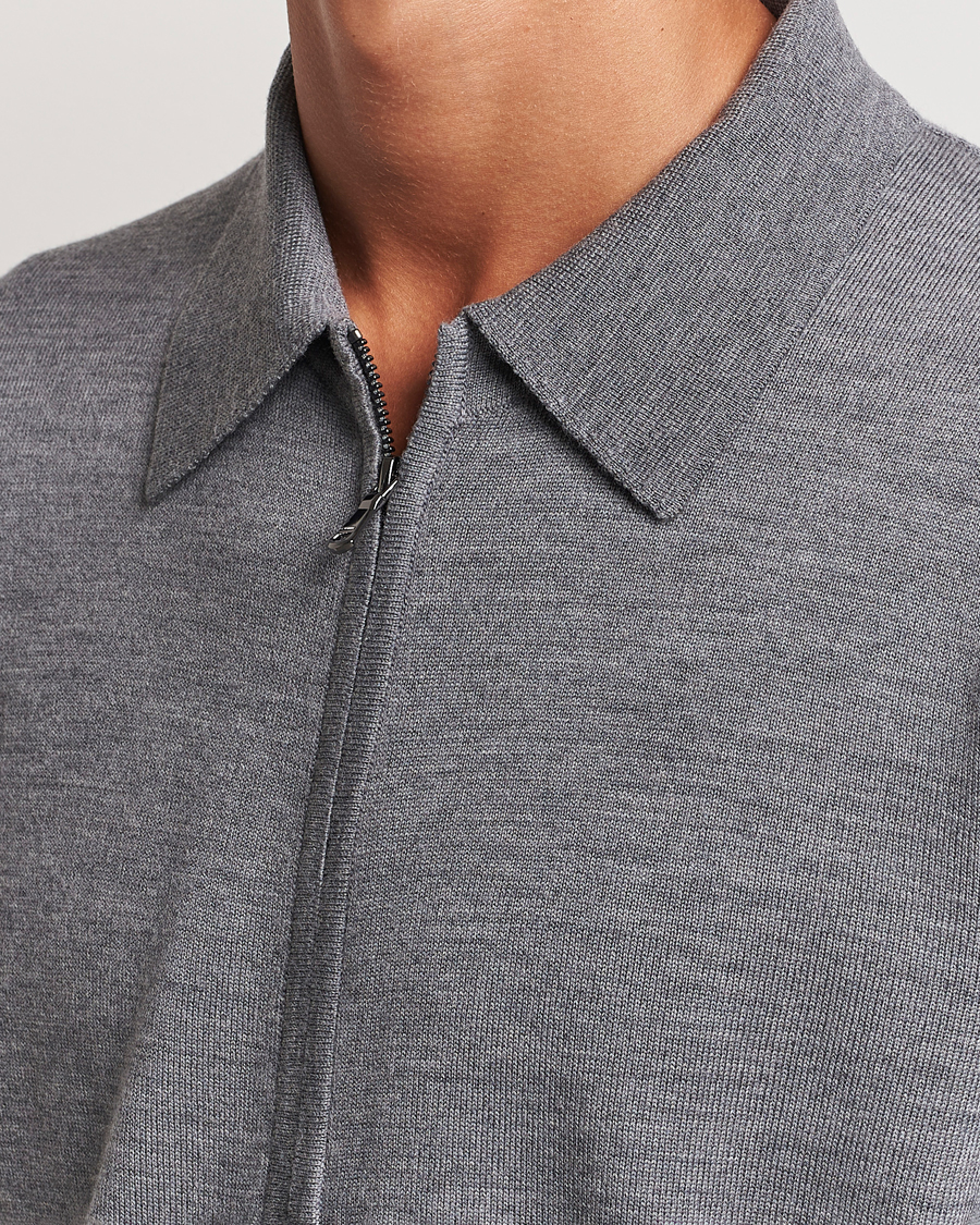 Herre | Trøjer | J.Lindeberg | Kaleb Merino Zip Cardigan Mid Grey Melange