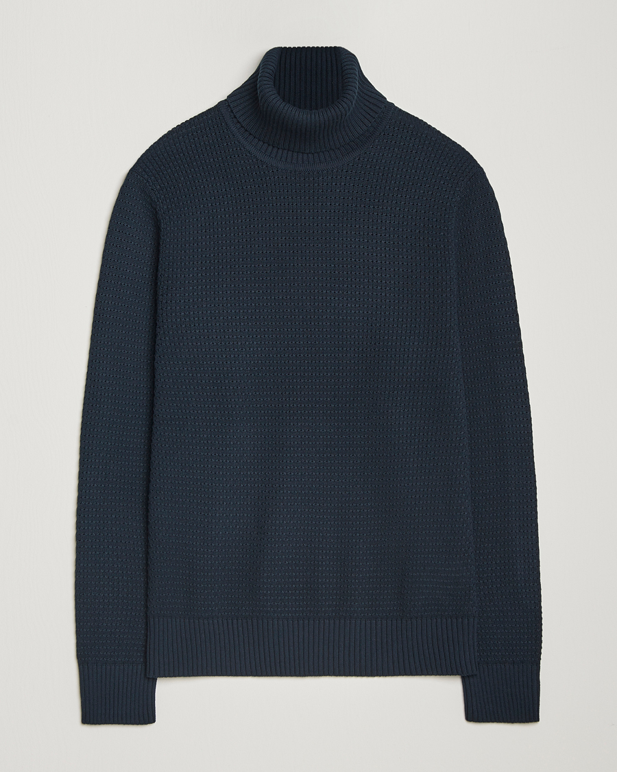 Herre | Trøjer | J.Lindeberg | Olivero Structure Cotton Turtleneck Navy