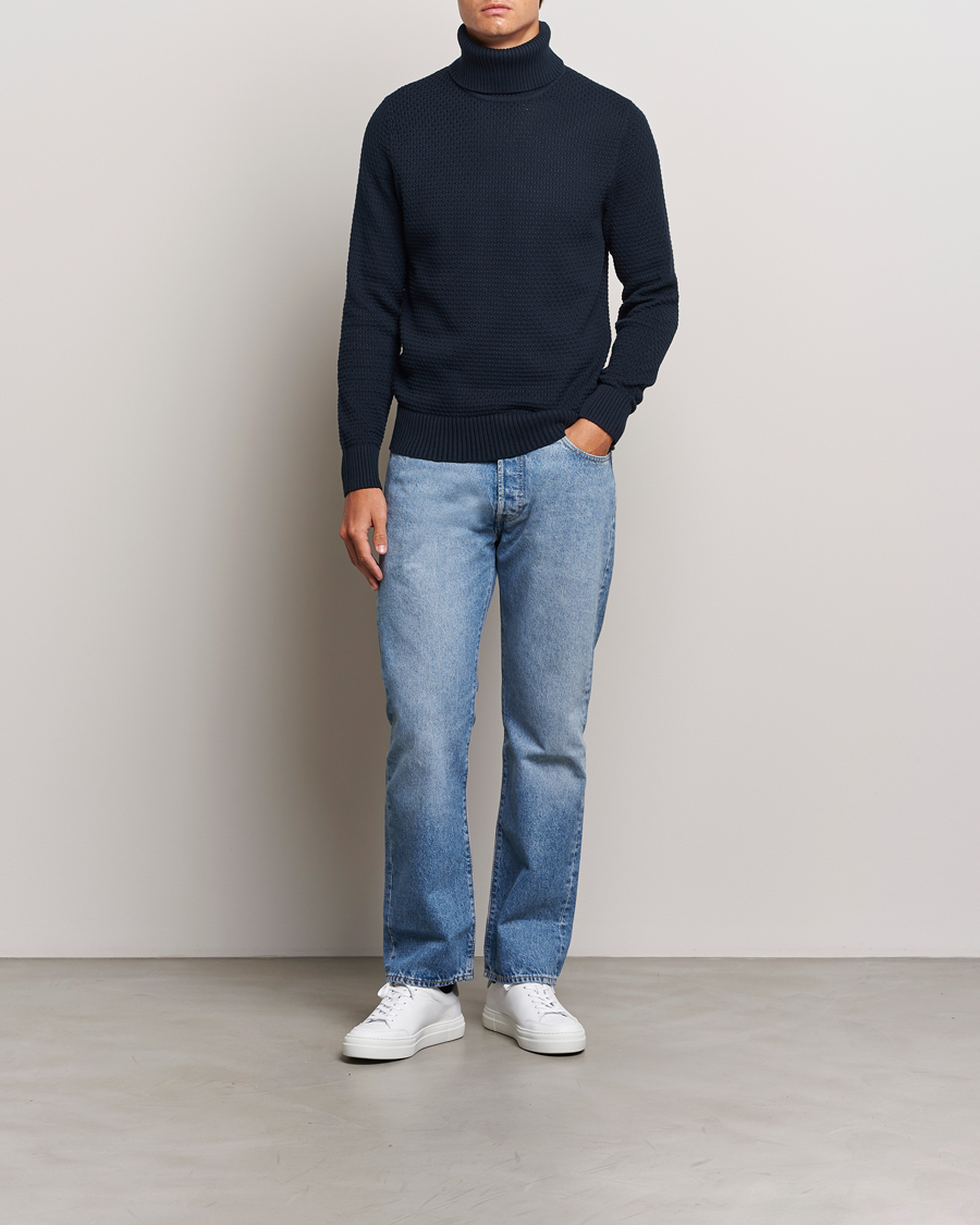 Herre | Trøjer | J.Lindeberg | Olivero Structure Cotton Turtleneck Navy