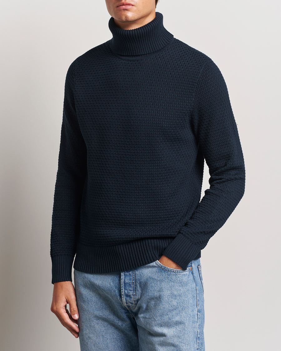 Herre | Trøjer | J.Lindeberg | Olivero Structure Cotton Turtleneck Navy