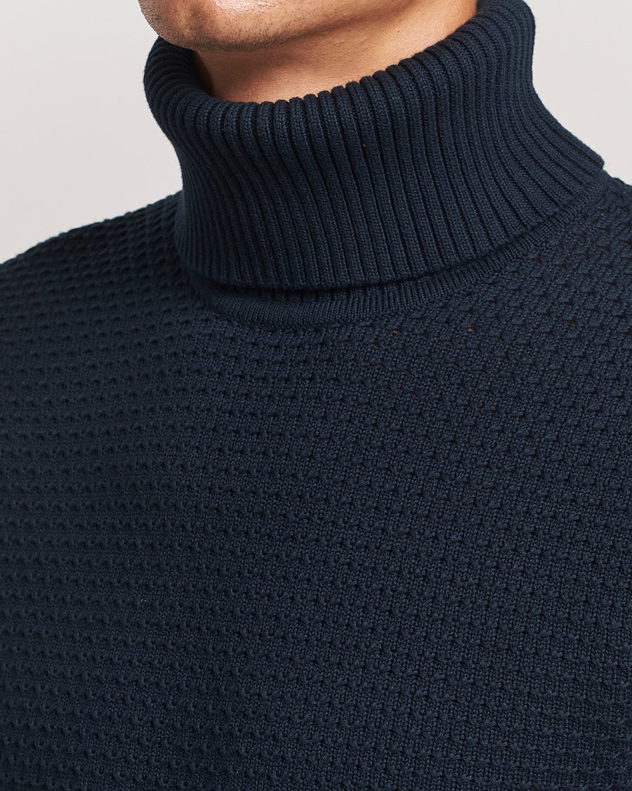Herre | Trøjer | J.Lindeberg | Olivero Structure Cotton Turtleneck Navy