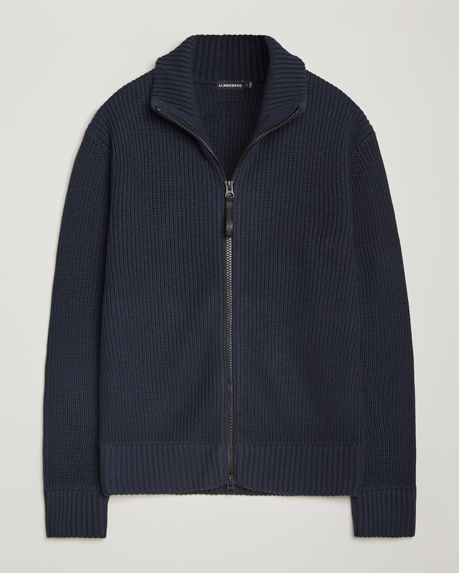 Herre | Trøjer | J.Lindeberg | Skyler Wool Blend Zip Cardigan Navy