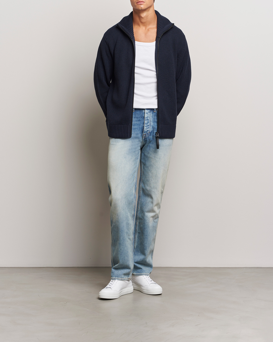Herre | Trøjer | J.Lindeberg | Skyler Wool Blend Zip Cardigan Navy