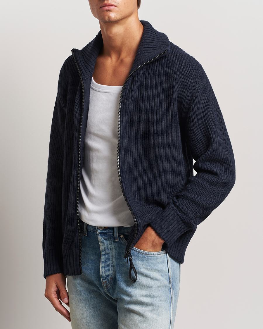 Herre | Trøjer | J.Lindeberg | Skyler Wool Blend Zip Cardigan Navy
