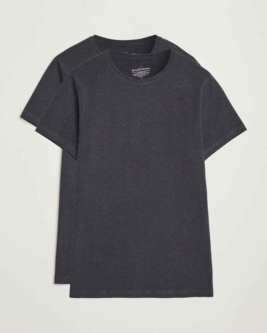 Herre | T-Shirts | Bread & Boxers | 2-Pack Crew Neck T-Shirt Dark Grey Melange
