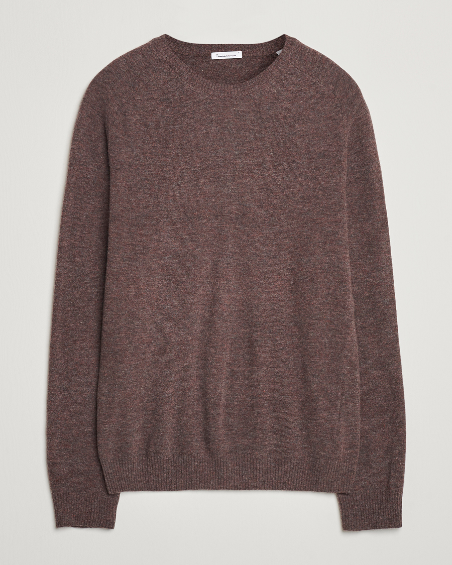 Herre | Trøjer | KnowledgeCotton Apparel | Lambswool Roundneck Brown