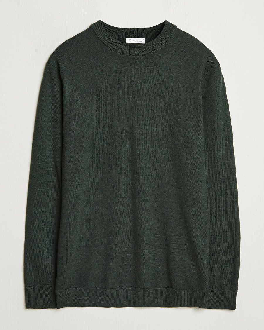 Herre | Trøjer | KnowledgeCotton Apparel | Regular Merino Knit Crew Neck Green