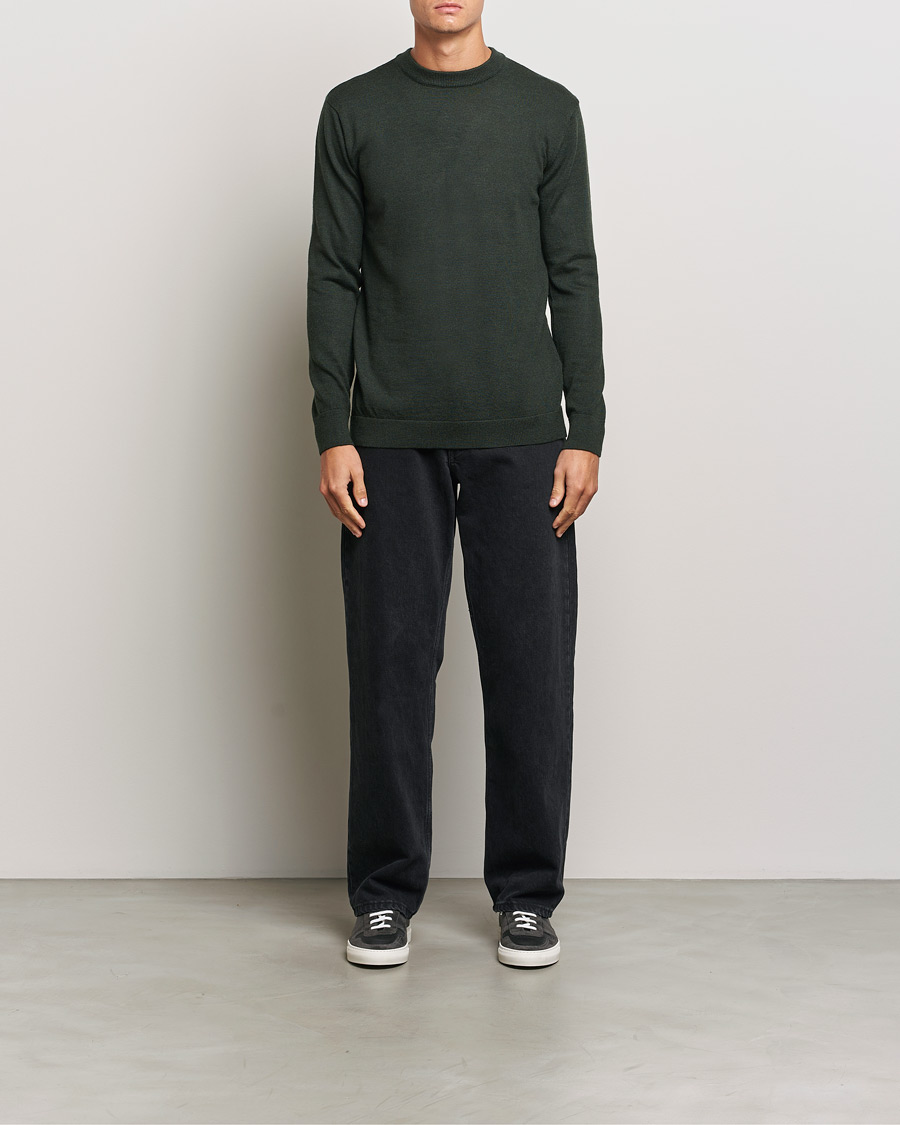 Herre | Trøjer | KnowledgeCotton Apparel | Regular Merino Knit Crew Neck Green