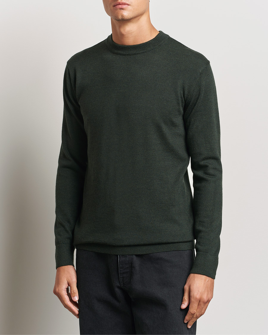 Herre | Trøjer | KnowledgeCotton Apparel | Regular Merino Knit Crew Neck Green