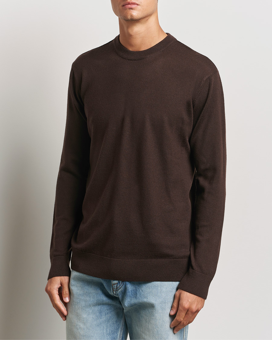 Herre | Trøjer | KnowledgeCotton Apparel | Regular Merino Knit Crew Neck Brown
