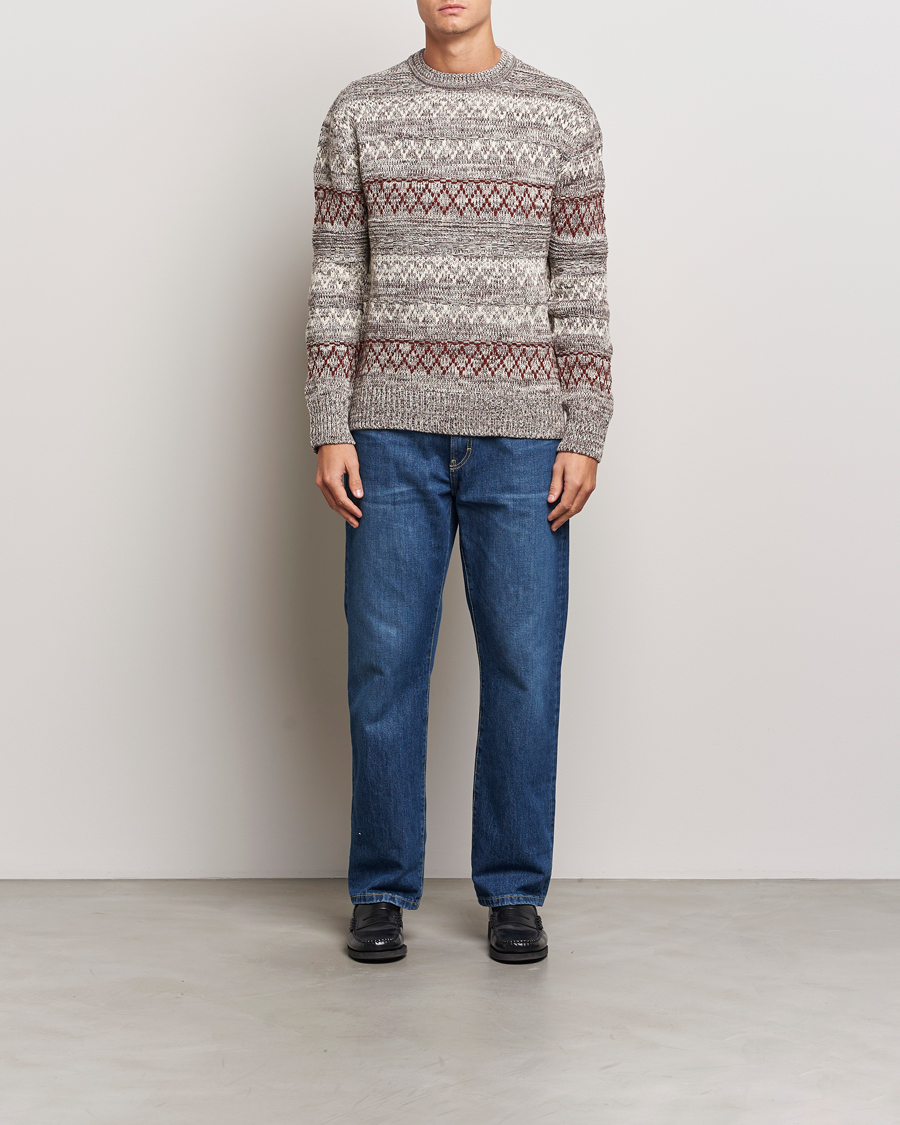 Herre | Trøjer | KnowledgeCotton Apparel | Knitted Pattern Lambswool Crewneck Brown