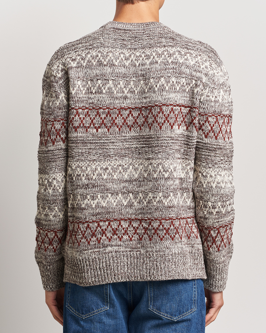 Herre | Trøjer | KnowledgeCotton Apparel | Knitted Pattern Lambswool Crewneck Brown