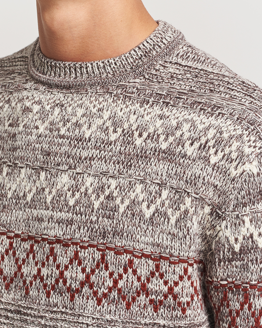 Herre | Trøjer | KnowledgeCotton Apparel | Knitted Pattern Lambswool Crewneck Brown