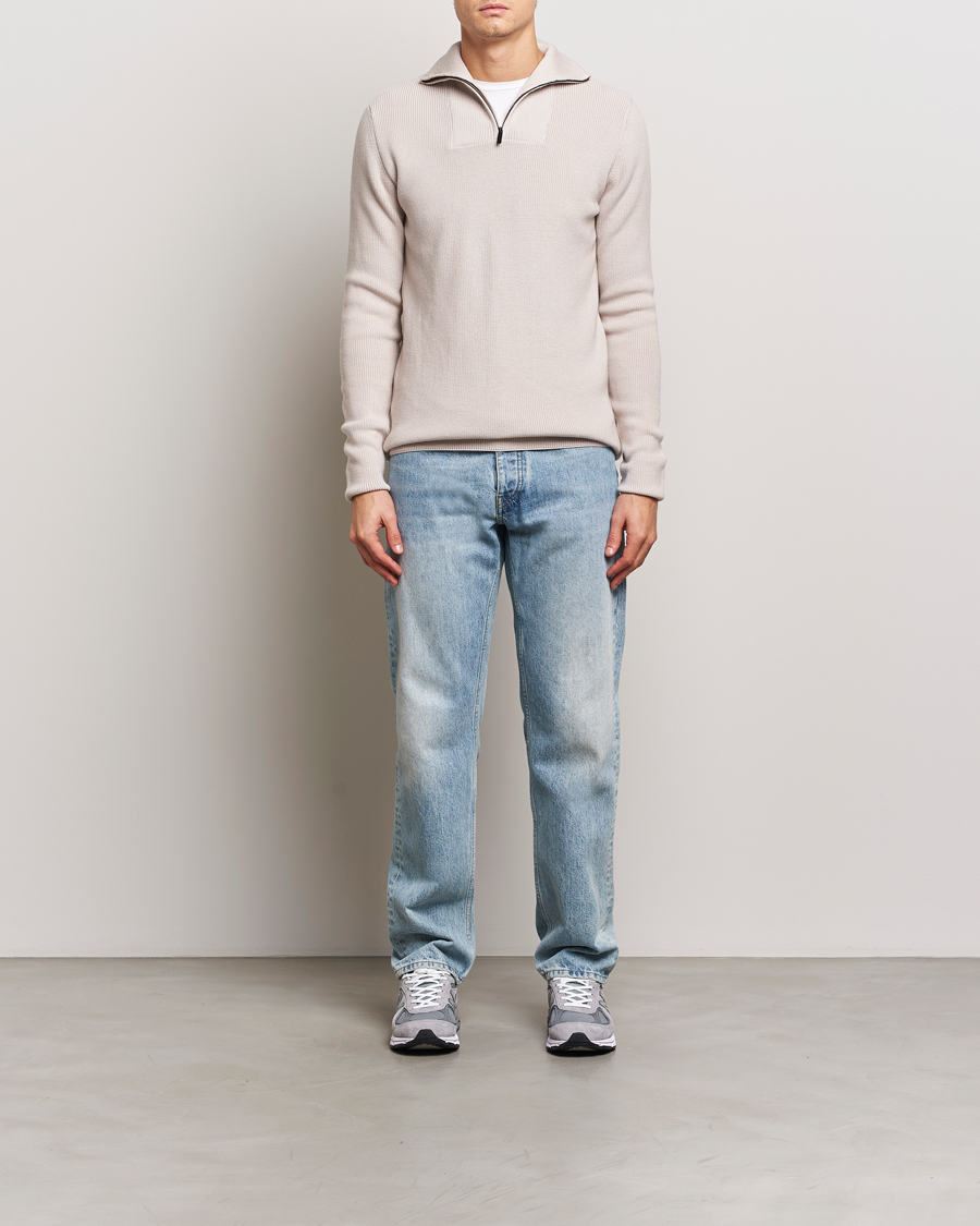Herre | Trøjer | KnowledgeCotton Apparel | Heavy Lambswool Half Zip Off White