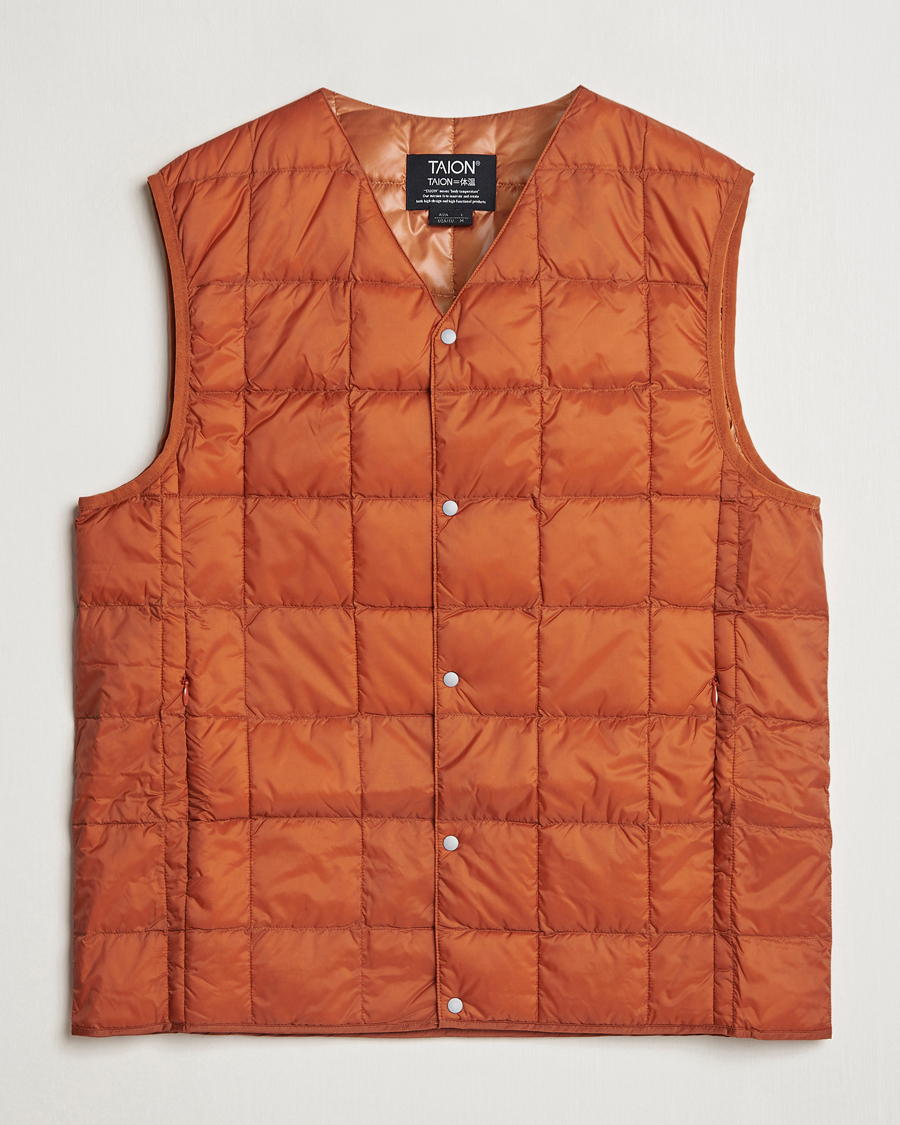 Herre | Jakker | TAION | V-Neck Lightweight Down Vest Brick Orange