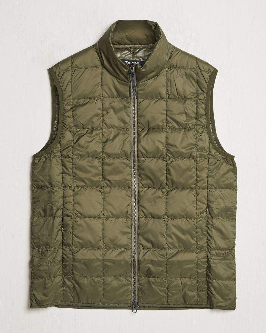 Herre | Jakker | TAION | High Neck Full Zip Lightweight Down Vest Dark Olive