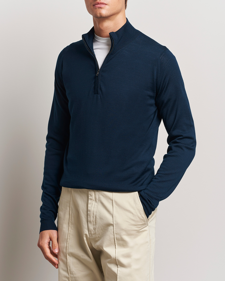 Herre |  | John Smedley | Barrow Extra Fine Merino Half Zip Orion Green