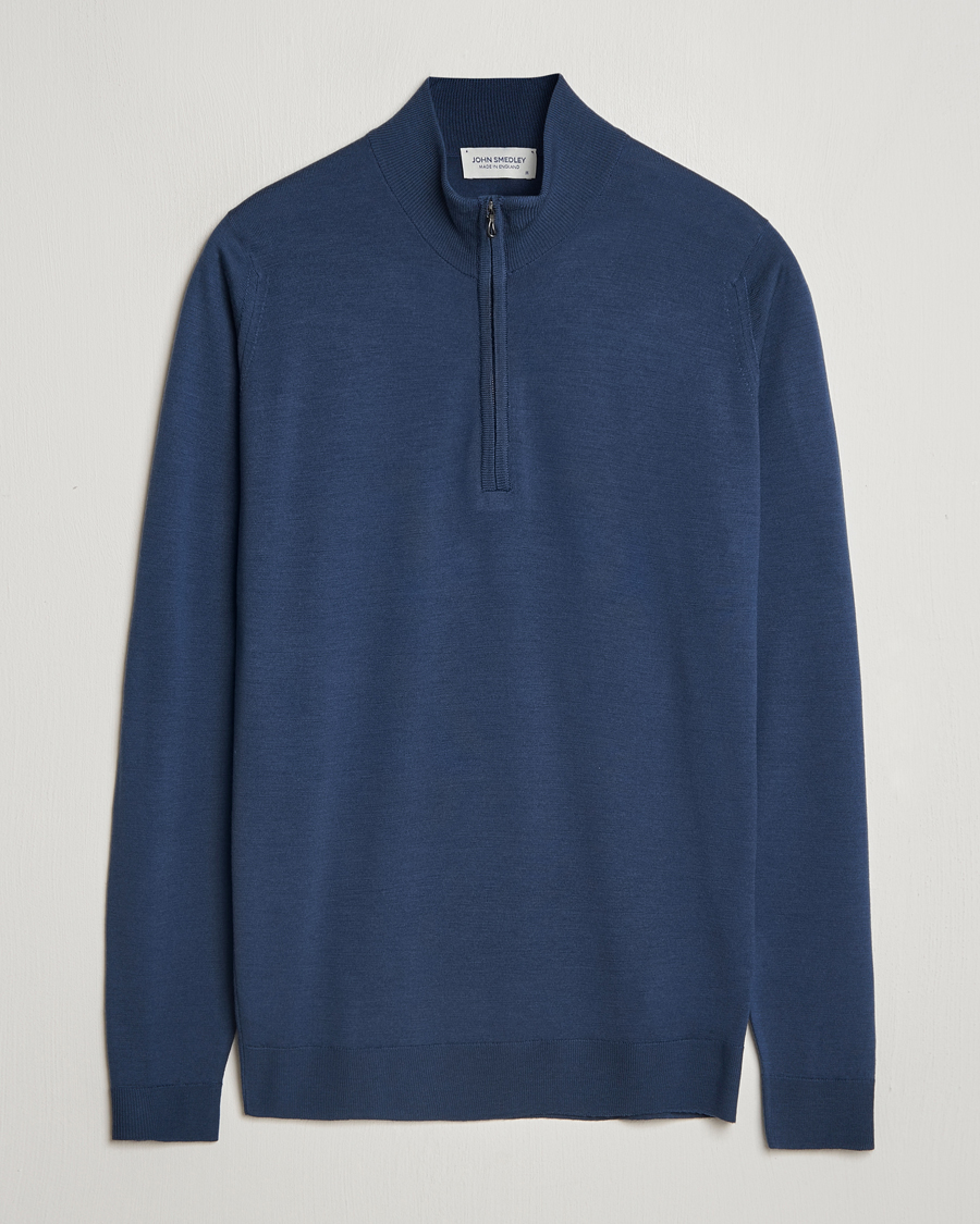Herre | Trøjer | John Smedley | Barrow Extra Fine Merino Half Zip Smoke Blue