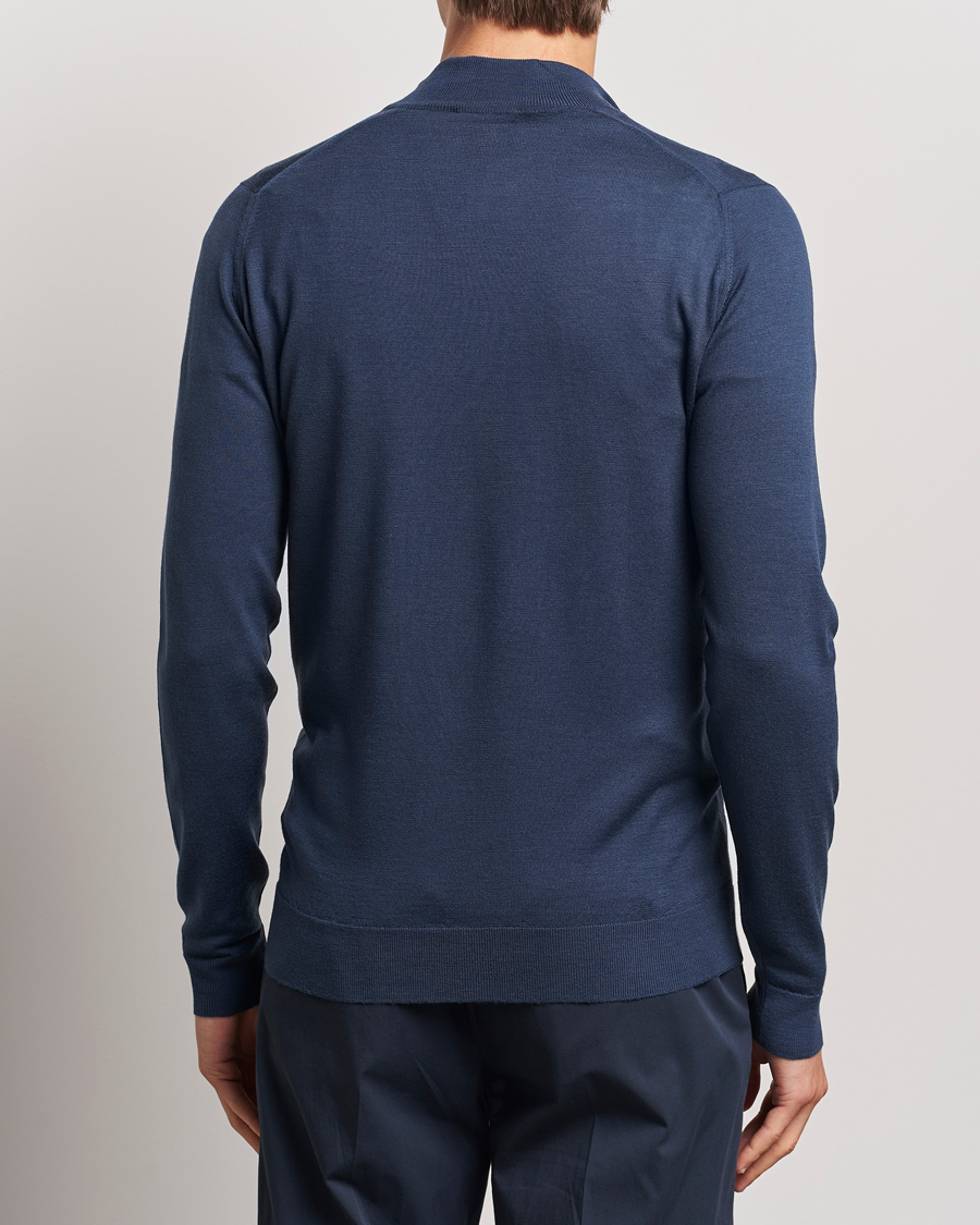 Herre | Trøjer | John Smedley | Barrow Extra Fine Merino Half Zip Smoke Blue
