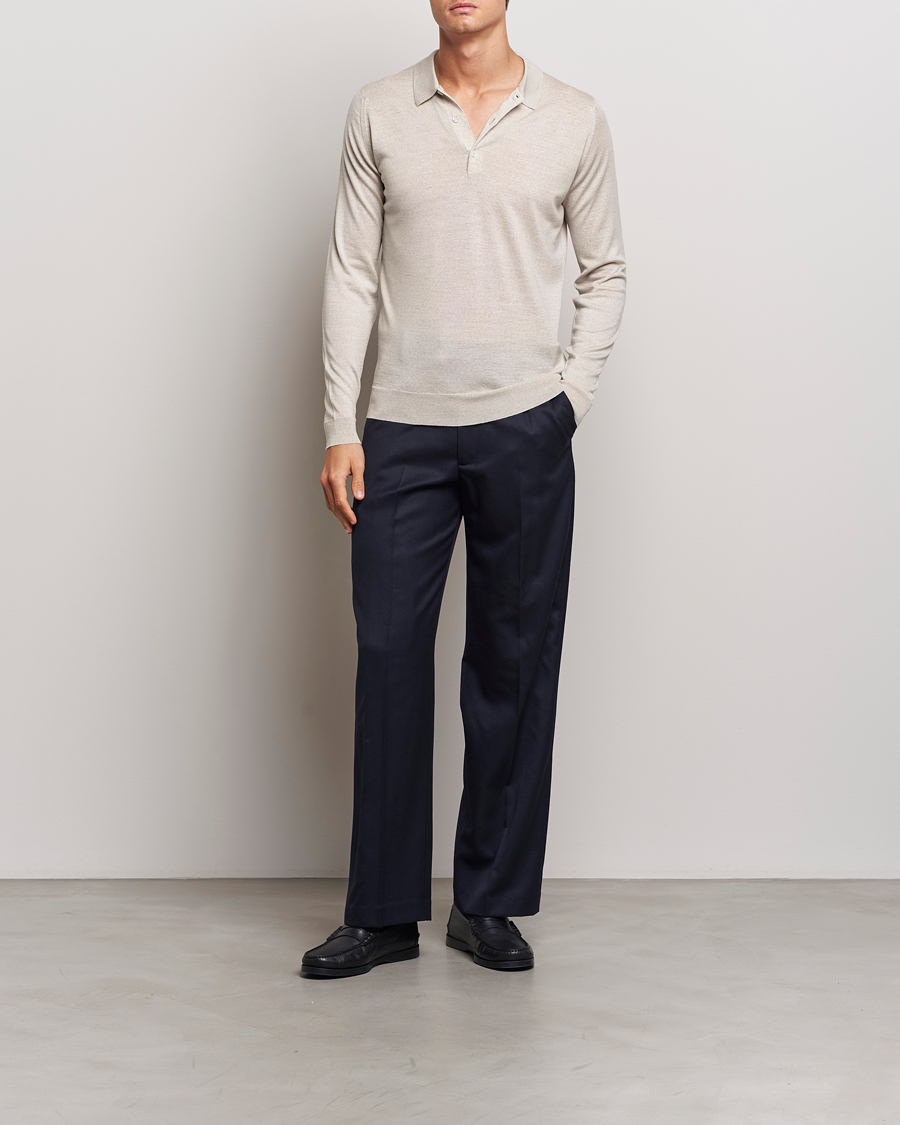 Herre | Trøjer | John Smedley | Belper Extra Fine Merino Polo Pullover Grey Fleece