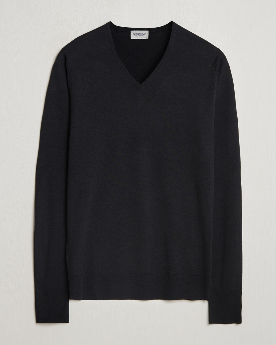 Herre | Trøjer | John Smedley | Bobby Extra Fine Merino V-Neck Pullover Black