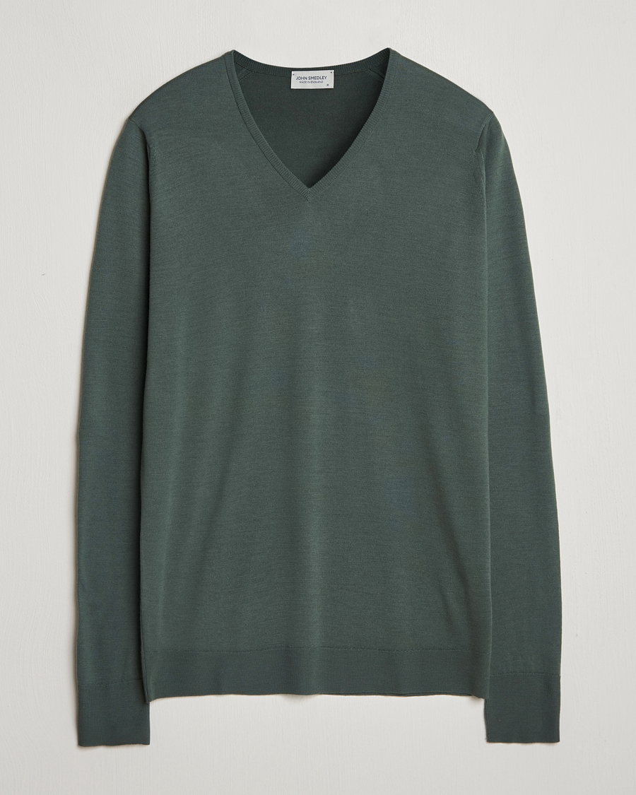 Herre | Trøjer | John Smedley | Bobby Extra Fine Merino V-Neck Pullover Dark Green