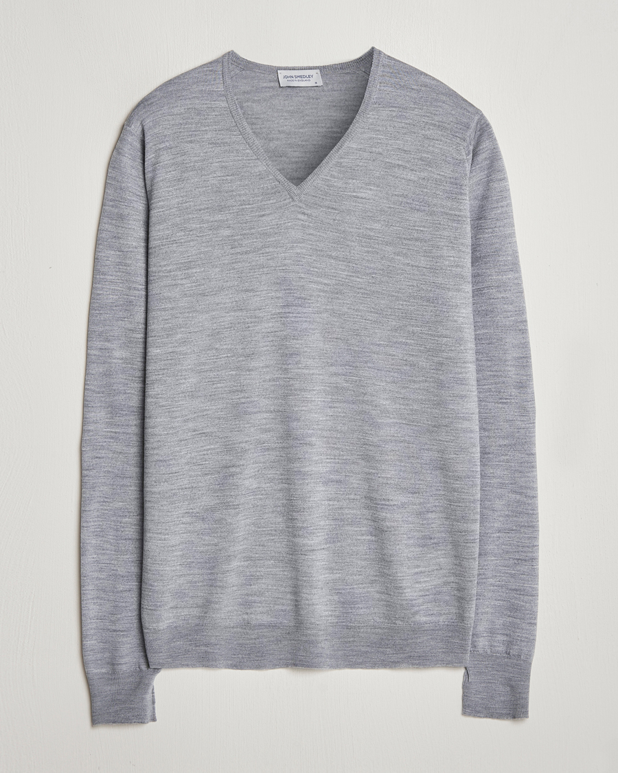 Herre | Trøjer | John Smedley | Bobby Extra Fine Merino V-Neck Pullover Silver Grey