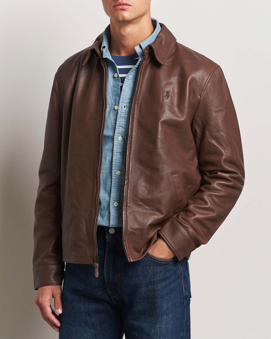 Herre | Jakker | Polo Ralph Lauren | Maxwell Windbreaker Leather Jacket Bison Brown