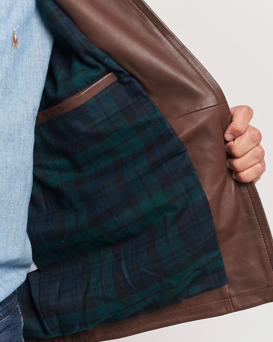 Herre | Jakker | Polo Ralph Lauren | Maxwell Windbreaker Leather Jacket Bison Brown