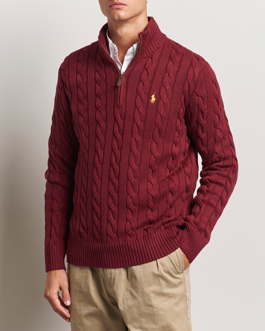 Herre | Trøjer | Polo Ralph Lauren | Cotton Cable Half Zip Red Carpet