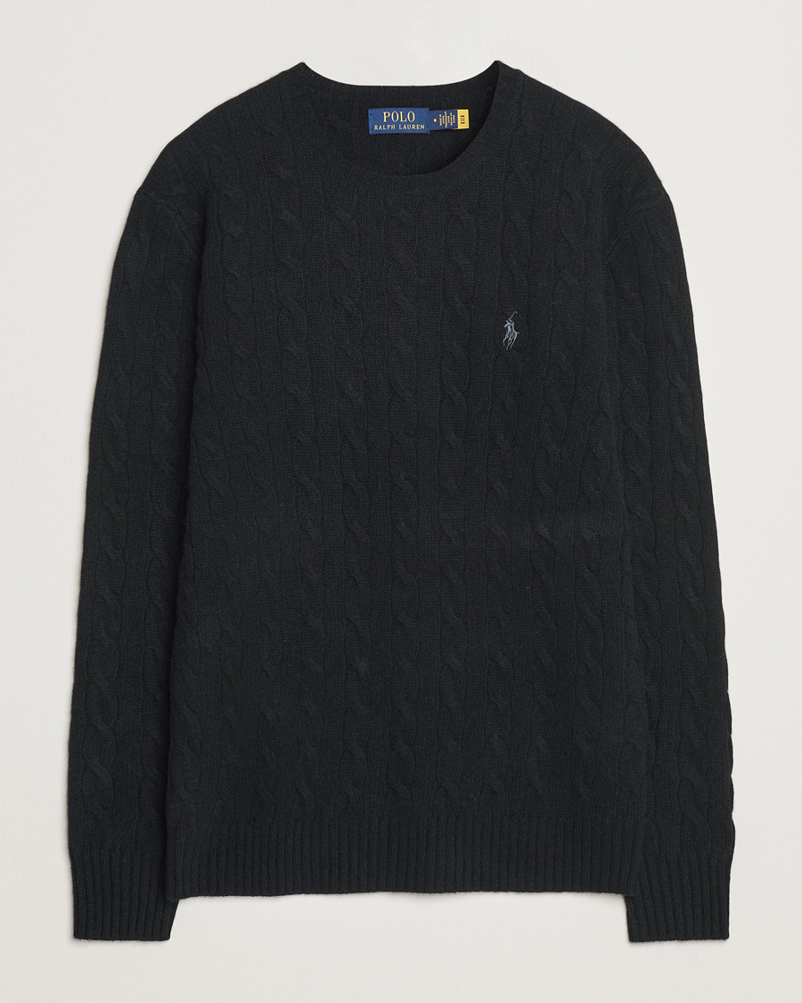 Herre | Trøjer | Polo Ralph Lauren | Wool/Cashmere Cable Crew Neck Polo Black