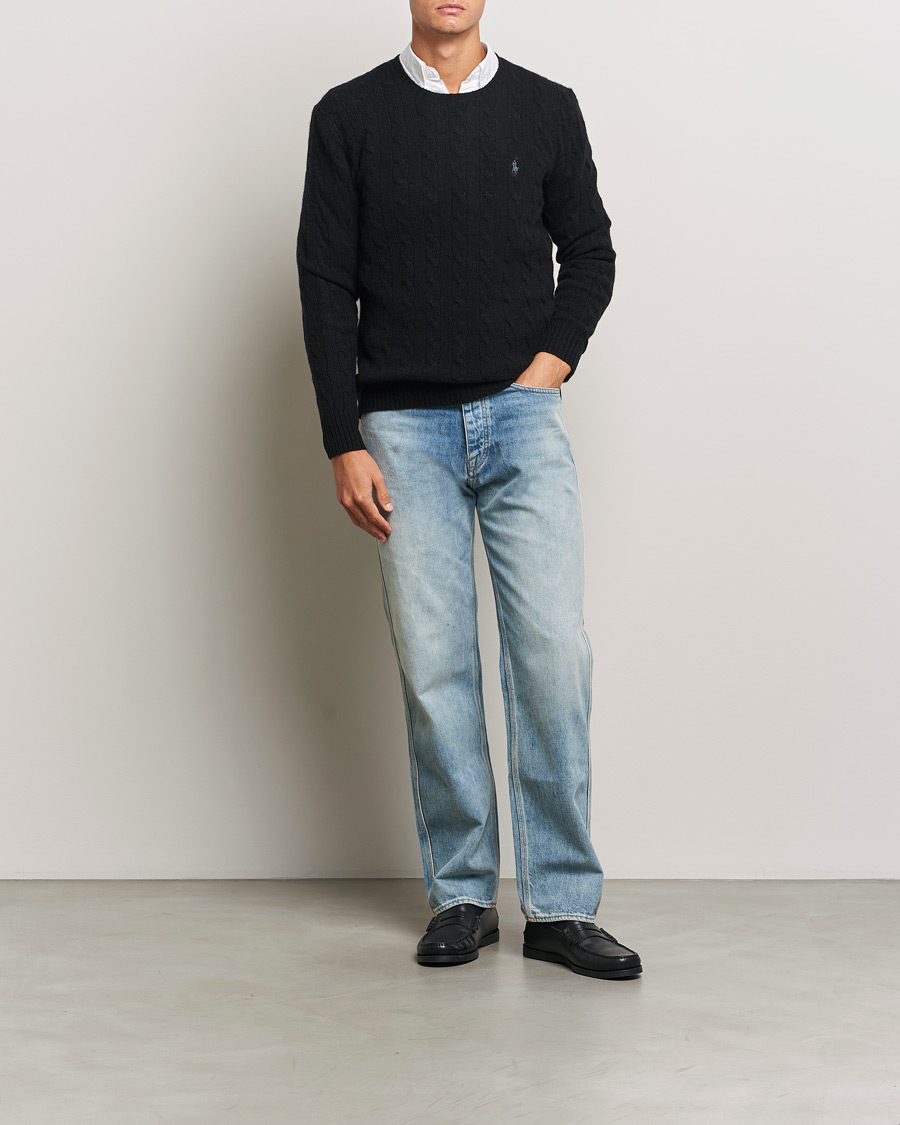 Herre | Trøjer | Polo Ralph Lauren | Wool/Cashmere Cable Crew Neck Polo Black
