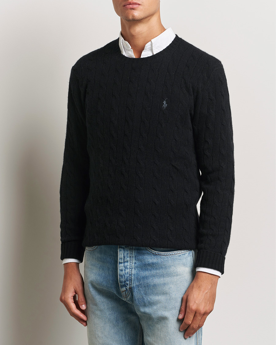 Herre | Trøjer | Polo Ralph Lauren | Wool/Cashmere Cable Crew Neck Polo Black