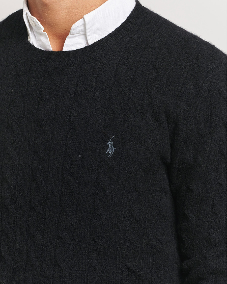 Herre | Trøjer | Polo Ralph Lauren | Wool/Cashmere Cable Crew Neck Polo Black