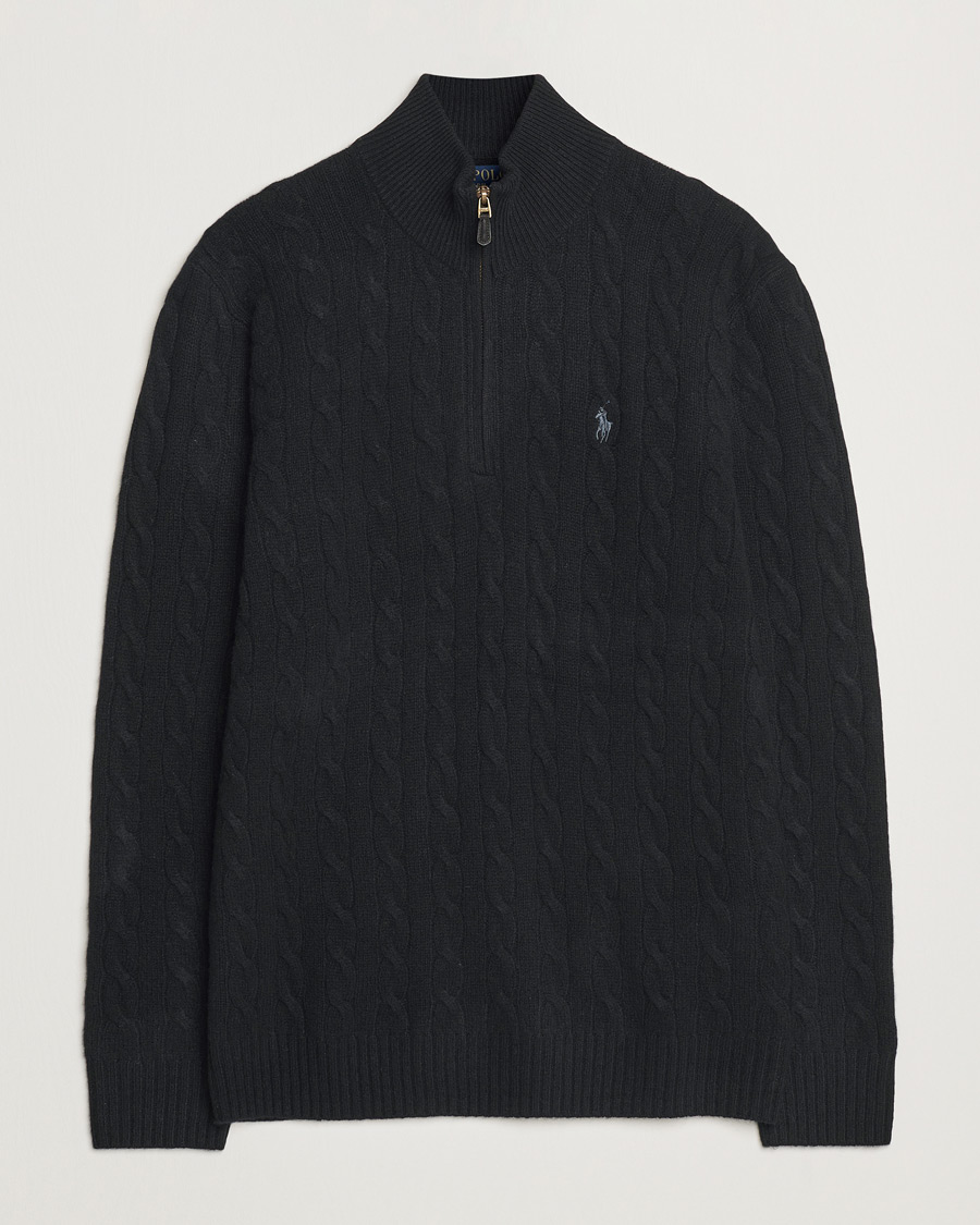 Herre | Trøjer | Polo Ralph Lauren | Wool/Cashmere Cable Half Zip Polo Black